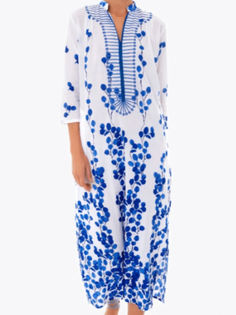 Ro’s Garden “Clorinda” Maxi Kaftan with Blue Floral Print
